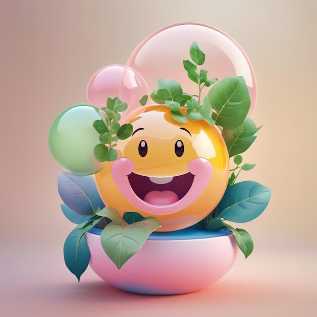 a smiley face is sitting in a pot of flowers