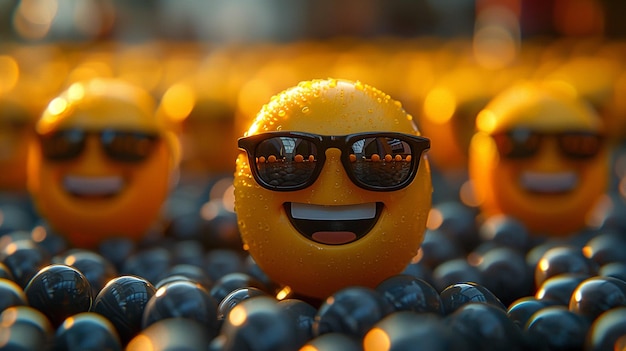 a smiley face is wearing sunglasses and a smile on a orange