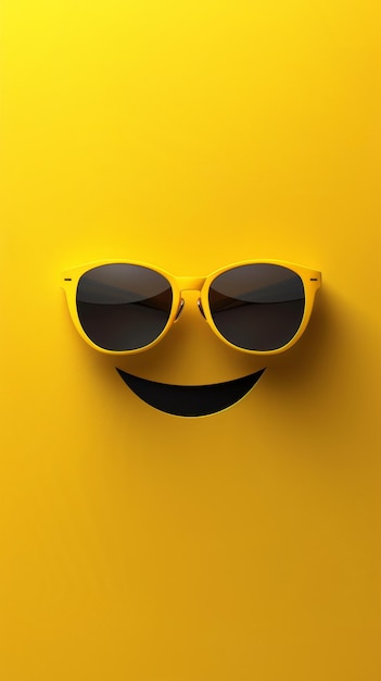 Smiley face with sunglasses on yellow background