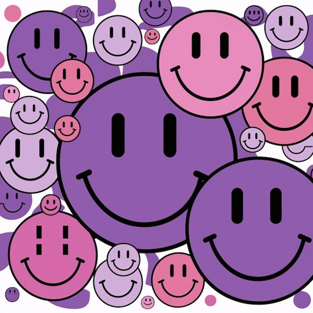 The smiley faces are primarily in shades of purple and pink