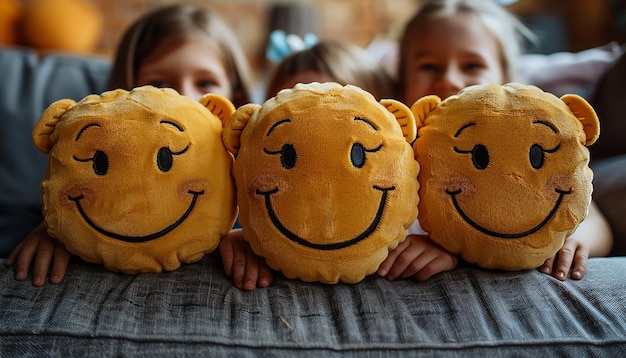 Photo smiley faces expressing joyful moments