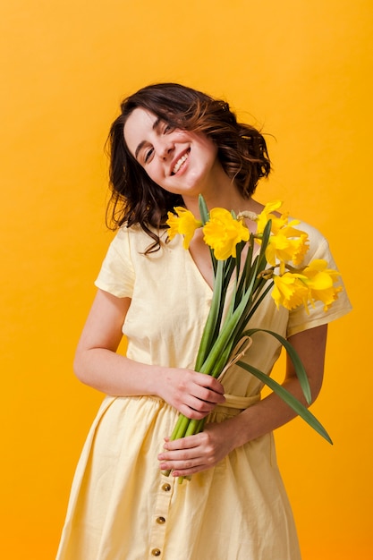 Smiley female with flowers