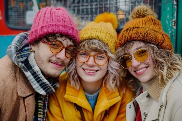 Photo smiley friends having a good time outdoors