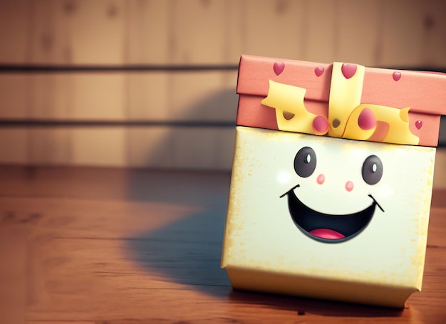 Smiley Gift Box On A Wooden Table World Smile Day