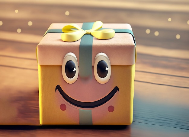 Smiley Gift Box On A Wooden Table World Smile Day