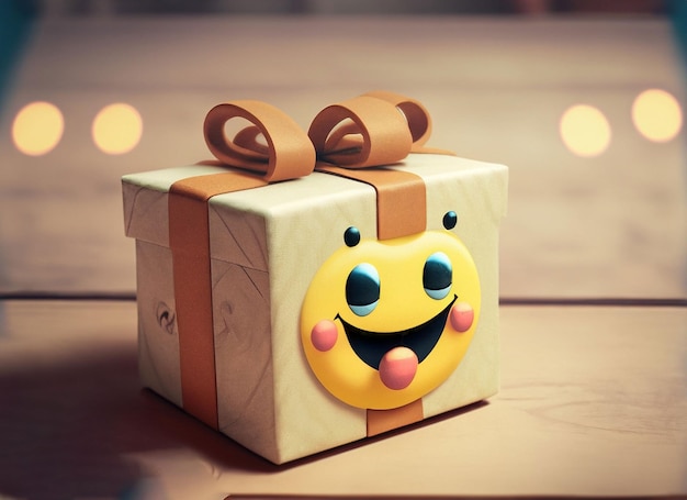 Smiley Gift Box On A Wooden Table World Smile Day