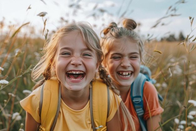 Photo smiley girl distracting her schoolmate