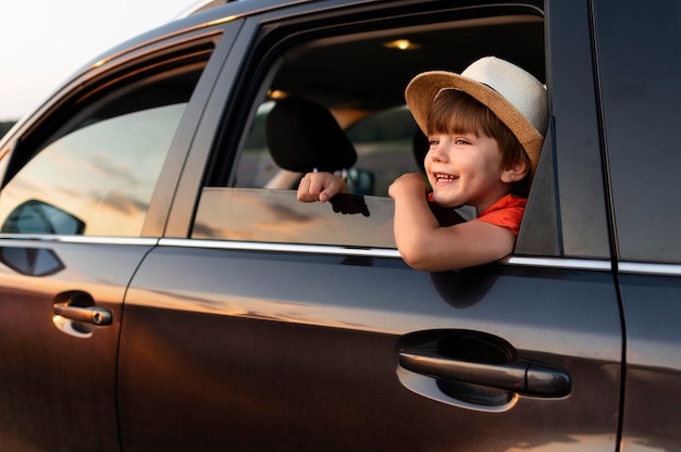 Smiley little boy in car