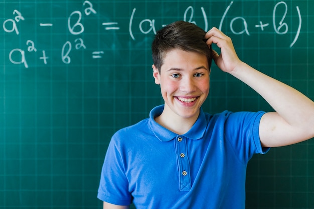 Smiley student thinking about maths