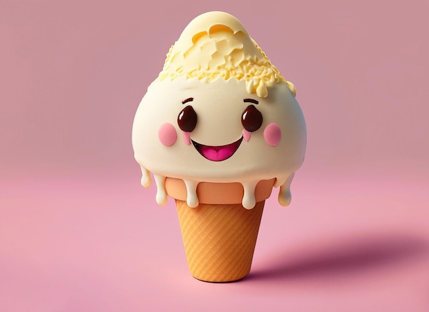 Smiley Vanilla Icecream On A Light Pink Background World Smile Day