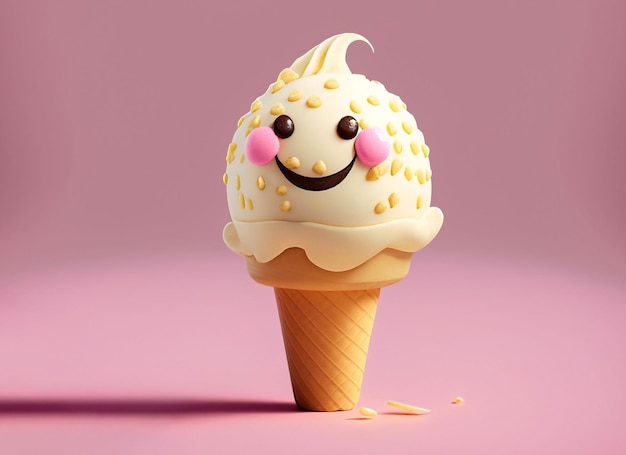 Smiley Vanilla Icecream On A Light Pink Background World Smile Day