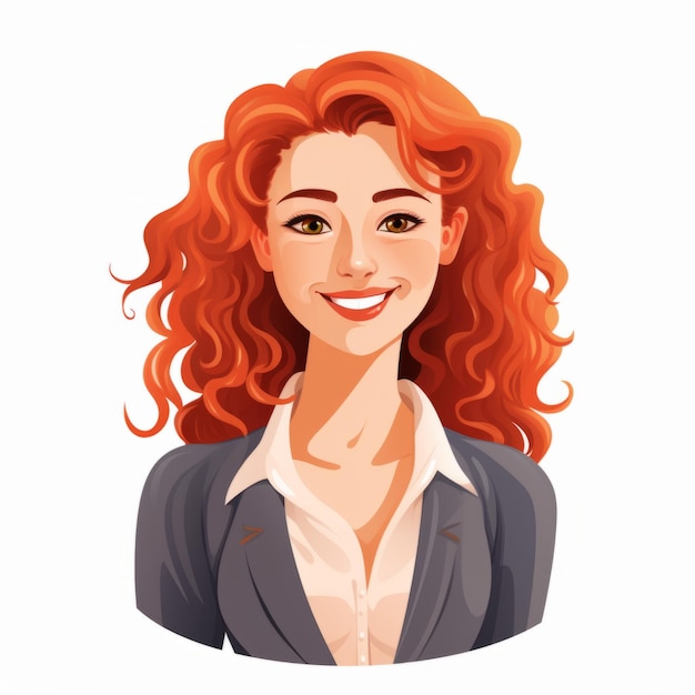 Smiling Adult Indian Woman with Red Curly Hair Flat Illustration Portrait of Business Character on white background Business Person in Casual Clothes Ai Generated Square Cartoon Illustration