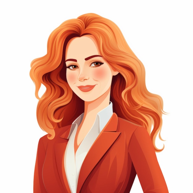 Smiling Adult Latino Woman with Red Straight Hair Flat Illustration Portrait of Business Character on white background Business Person in Casual Clothes Ai Generated Square Cartoon Illustration