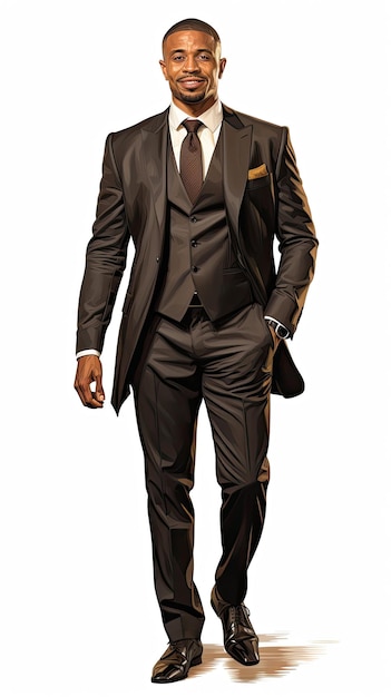 Smiling African American man wearing tall black suit standing isolated on white background