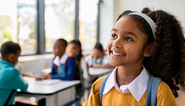 Smiling AfricanAmerican Girl in Classroom Excited for Learning and New Experiences