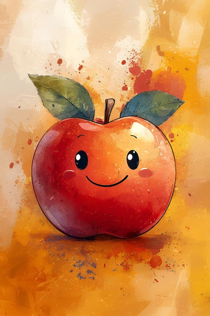 Smiling Apple on a Golden Background