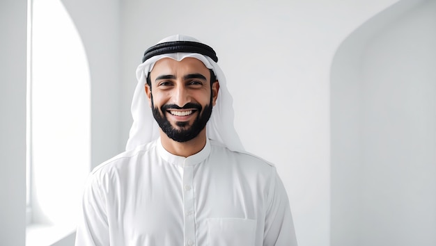 Photo smiling arab man in traditional clothing