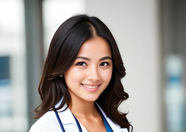 Smiling asian female doctor with stethoscope looking at camera