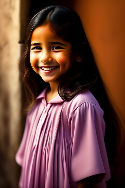 A smiling asian girl in a purple shirt looking at the camera