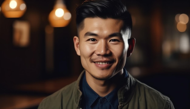 Smiling asian man looking at camera