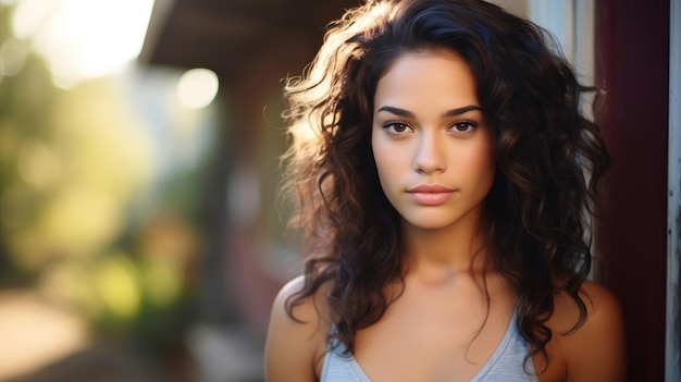 Smiling attractive hispanic young woman looking at the camera