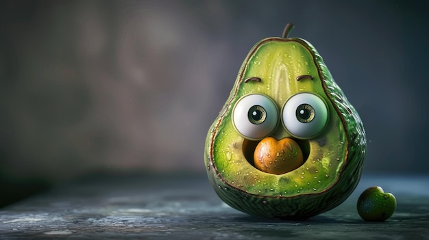 Photo smiling avocado with big eyes