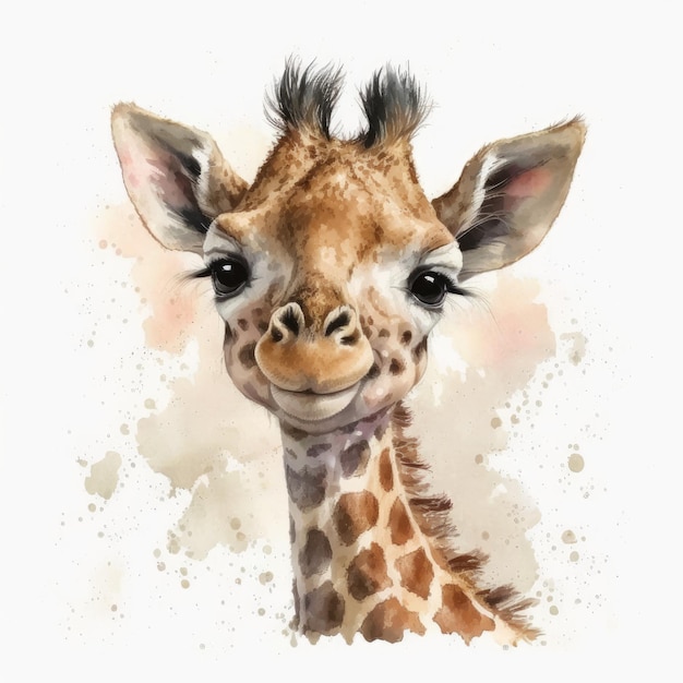 Smiling baby giraffe face clip art on white background generative AI