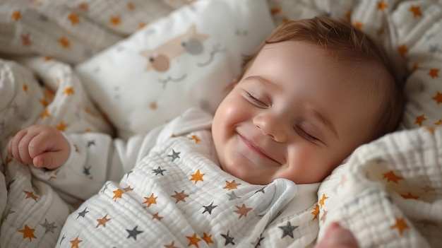 Smiling Baby Resting in Bed