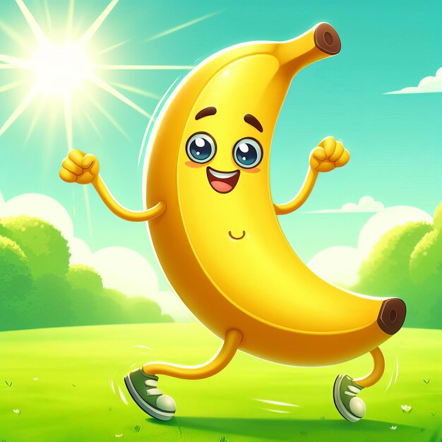 Photo smiling banana with arms and legs