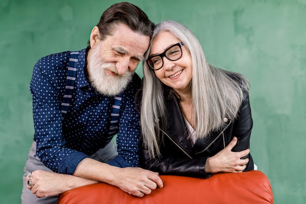 Smiling beautiful senior couple in love enjoying time together