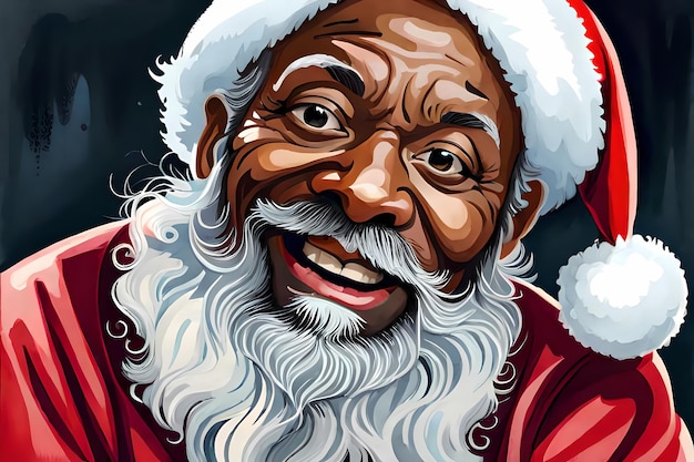 Smiling black Santa Generative AI illustration for Christmas