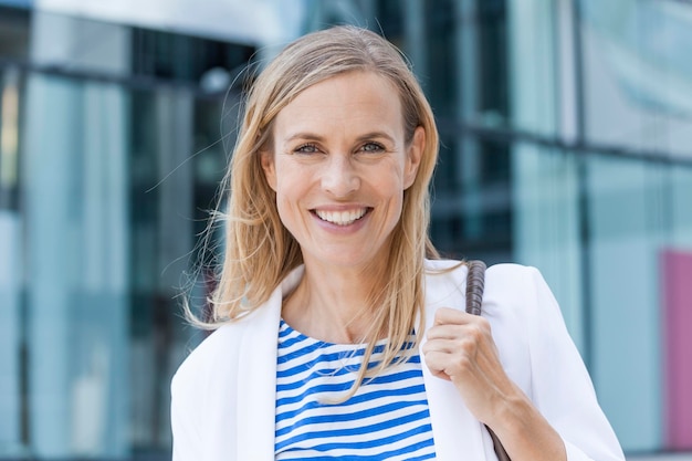 Smiling blond businesswoman