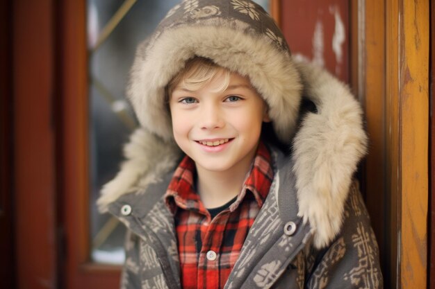 Photo smiling boy in cozy winter attire