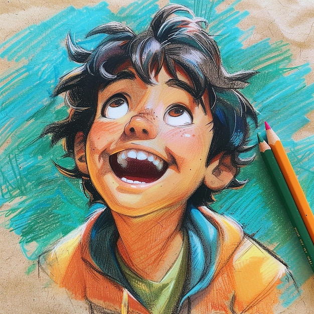 A smiling boy shouts his determination A midsummer color inspired by July and summer The background