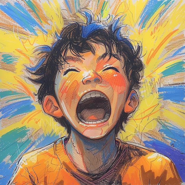 A smiling boy shouts his determination A midsummer color inspired by July and summer The background