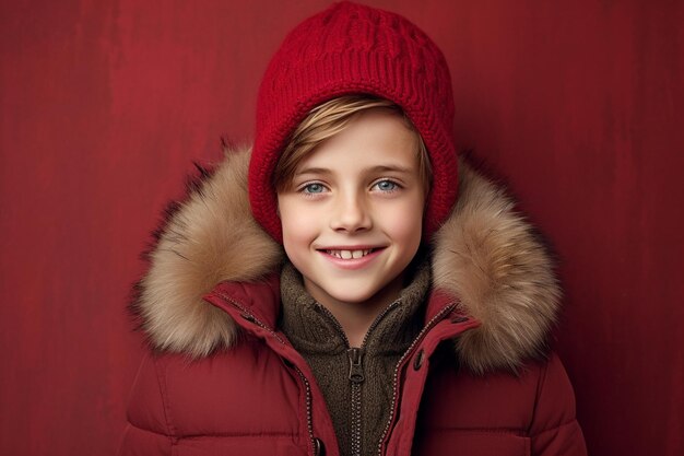 Photo smiling boy in warm winter attire