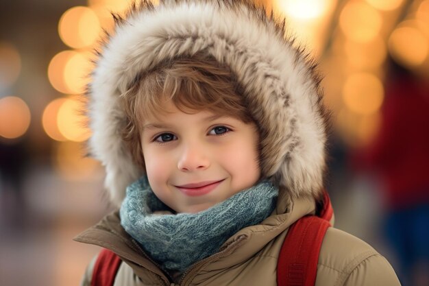 Photo smiling boy in warm winter attire