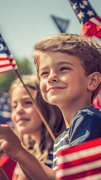 Smiling Boy Waves American Flag A Moment of National Pride