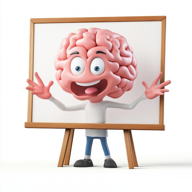 Photo smiling brain character 3d medical cartoon for explanations