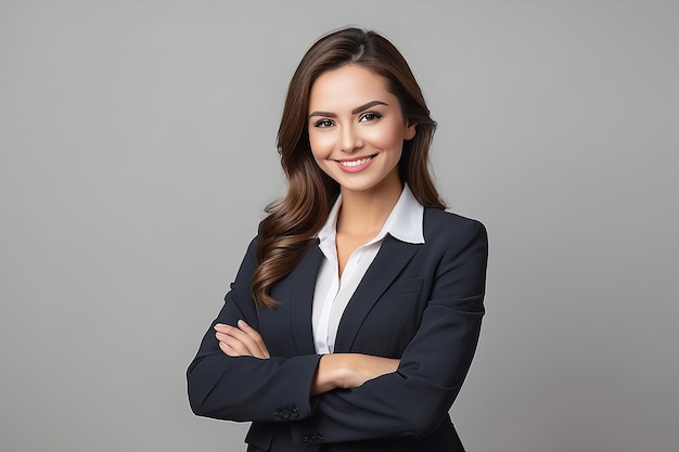 Smiling business woman with arms crossed portrait