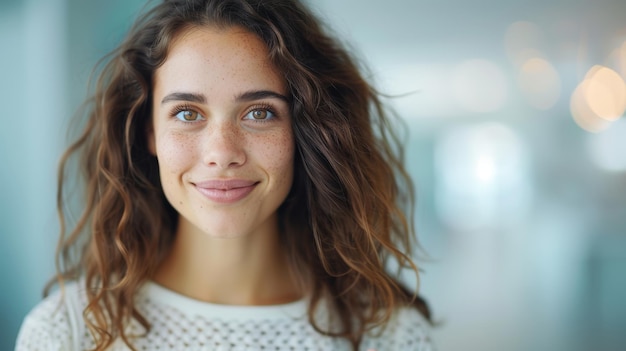 Smiling Businesswoman Giving Thumbs Up in Modern Office Generative AI