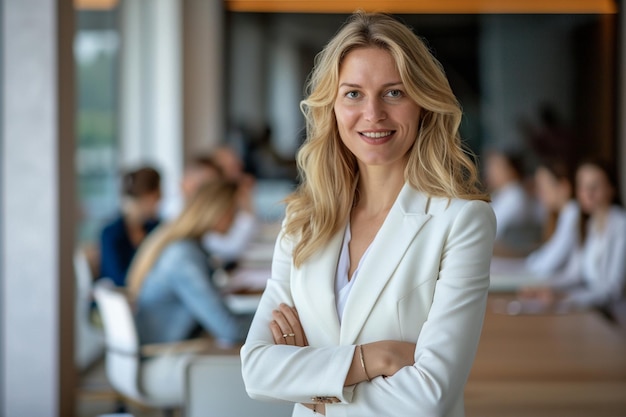 Smiling Businesswoman Leadership Pose