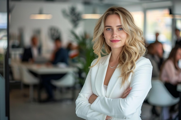 Smiling Businesswoman Leadership Pose