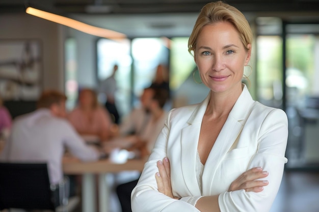 Smiling Businesswoman Leadership Pose