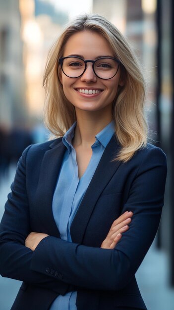 Photo smiling businesswoman with glasses professional portrait