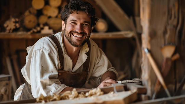 Smiling Carpenter in Workshop