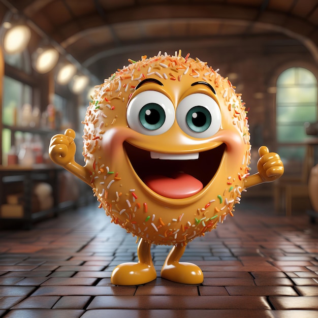 A Smiling Cartoon Character of A Dancing Donut