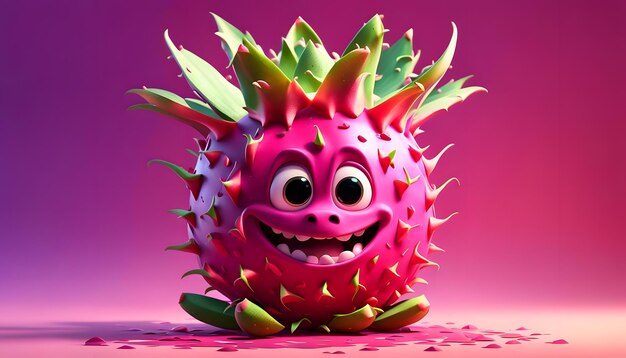 Photo smiling cartoon dragon fruit with charismatic expression