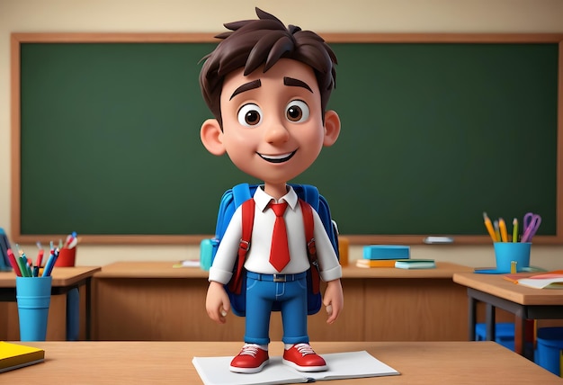 Smiling Cartoon School Boy