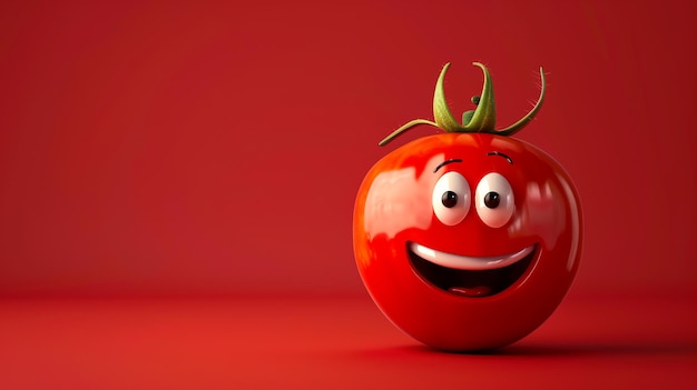 Photo a smiling cartoon tomato on a red background